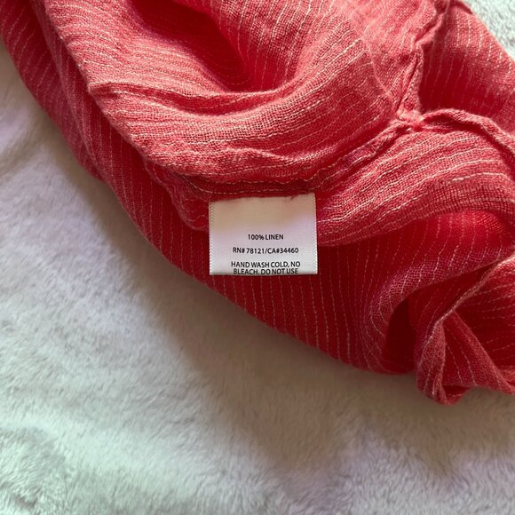 Eileen Fisher Petite Womens Crinkled Red Striped Linen Tunic Top PM Relaxed Fit - Picture 8 of 9